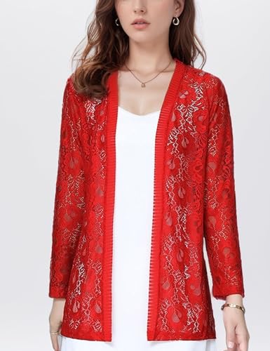 Image of FindThy Women's 3 /4 Sleeve Lace Cardigan Long Sleeve Open Front Floral Crochet Shrug Cover Up