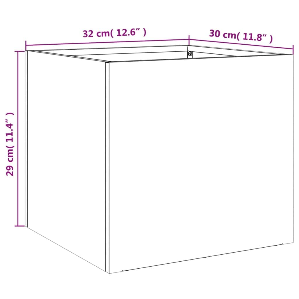 Macetero blanco de acero laminado en frío, 32 x 30 x 29 cm, con orificio de drenaje y platillo para jardín, balcón, terraza, interior y exterior para cultivo y decoración