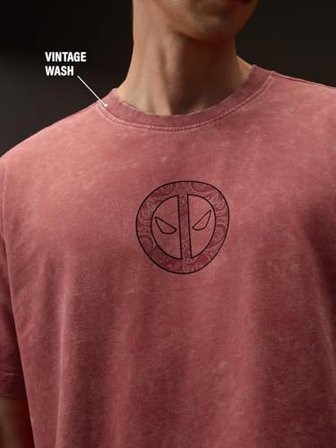 Image of The Souled Store Official Deadpool: Anti-Hero Men and Boys Short Sleeves Round Neck Pink Graphic Printed Cotton Oversized T-Shirts