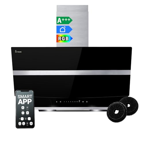 Cappa aspirante 80 cm | Cappa Cucina Inclinata | acciaio inossidabile | vetro nero | WiFi | auto...