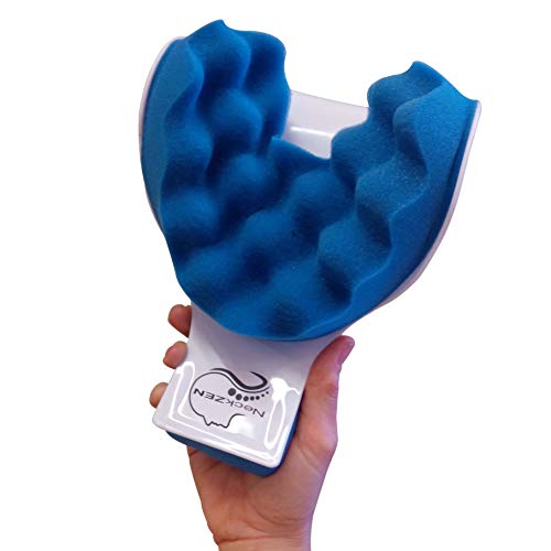 Neck and Shoulder Relaxer - Chiropractic Support Pillow and Cervical Traction Device for Spine Alignment, Pain Relief, Relaxation and Stretching (Blue and White) - Image 3