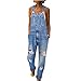 Produktbild Yiyu Damen Denim Jeans Latzhose Langer Overall Blumen Jeansoptik Klasse Vintage Jeans Lang Lässig Baggy Boyfriend Stylisch Jumpsuit Hüftjeans x (Color : Blue, Size : XL)