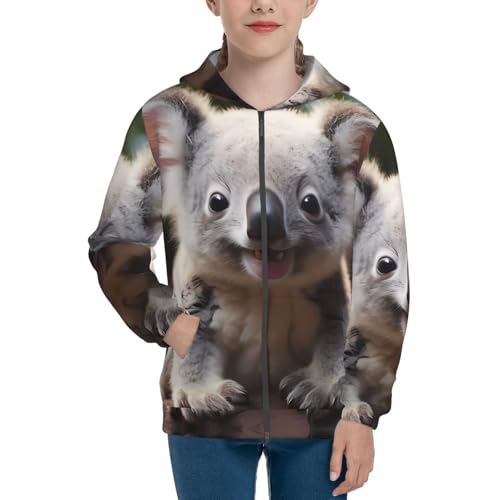 Cute Koala Print Girls Athletic Zip Up Hoodies,Sweatshirts with Pockets Long Sleeve Hooded Jackets, for 7-18 Y2