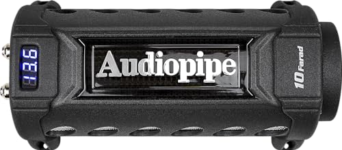 Audiopipe ACAP-D10000 Car Audio 24 Volt Surge Power 10 Farad Capacitor Kit for Car Stereo Amplifier with Digital Display and Electronic Protection, Black