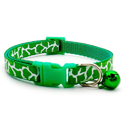 Small Dog Puppy Pet Collar Zebra Giraffe Animal Print Design with Bell Nylon Adjustable Size 19-32cm Green - Image 2