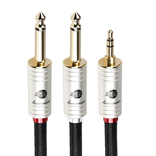 BOAACOUSTIC JIB Audiophile HI-FI 3.5mm to 6.35mm Audio Cable 1/8'' Stereo TRS to Dual 1/4”Mono TRS Jack Y Splitter Adapter Instrument Cable for Mixer Guitar