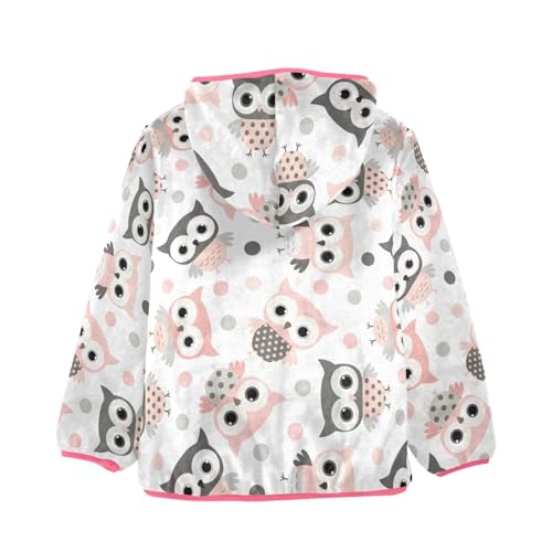 OTVEE Pink Cartoon Owls Kids Hoodie Jacket Fall Spring Full Zip Warm Outwear Coat2