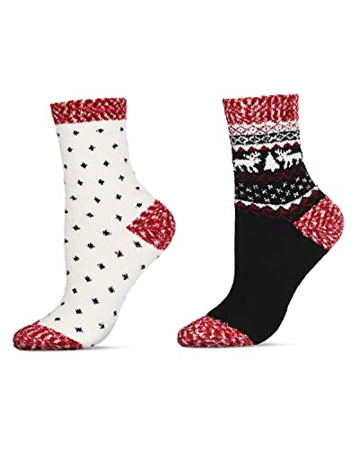 MeMoi Women's 2 Pair Pack Fairisle Border Cloud Soft Crew Socks2