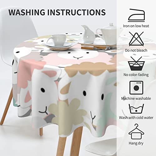 Bondij Sheep Cartoon Pattern Round Tablecloth 60 Inch Waterproof Wrinkle-Free Circle Table Cloth Cover For Dining Room Kitchen Decoration #TOP5