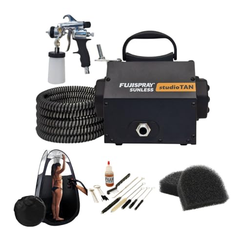 Fuji Spray Sunless 2100 studioTAN HVLP Spray Tan System and TAN7350 Applicator Bundle with Pop-Up Tent, Cleaning Kit and 2 x Turbine Filters (5 Items)