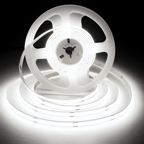 Image of COB LED Strip Lights,6000K Daylight White LED Strips,DC24V 5M /16.4ft,Flexible High Density Uniform Strip Lights,320leds /M,8mm Width,CRI90+ led Tape Light for Room Decoration(No Power Supply)