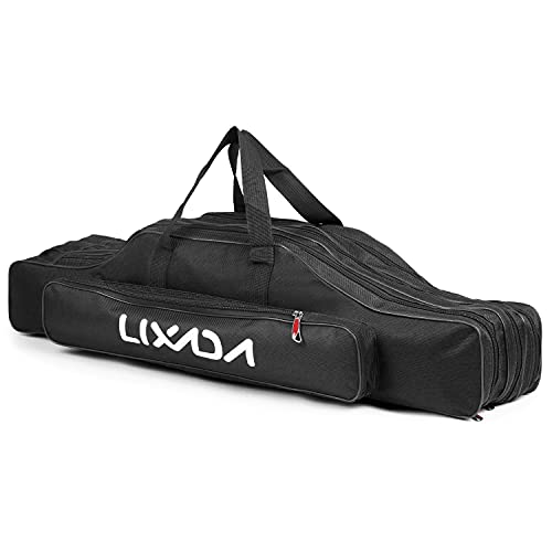Lixada Fishing Rod Case 3 Layers Oxford Fishing Rod Bag Portable Folding Fishing Rod Carrier Case Fishing Reel Tackle Storage Travel Bags(90cm/120cm/150cm)
