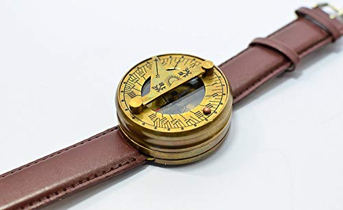 Ganga Nautical Steampunk mosiężny kompas i zegarek słoneczny ze skórzanym paskiem tarcza przeciwsłoneczna