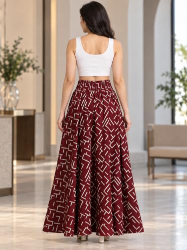 Image of Women's Printed Viscose Crepe Flared Palazzo Pants with Pockets | Elastic Waist | Full Length | Casual | Free Size