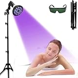 Support réglable: la hauteur du support de lampe peut être ajustée librement selon vos besoins. Plage de réglage de la hauteur: de 96 à 198cm. Ajustez l'angle, allumez l'interrupteur, tenez-vous à 40cm de la lampe et irradiez pendant 5 à 18minutes, une fois par jour.