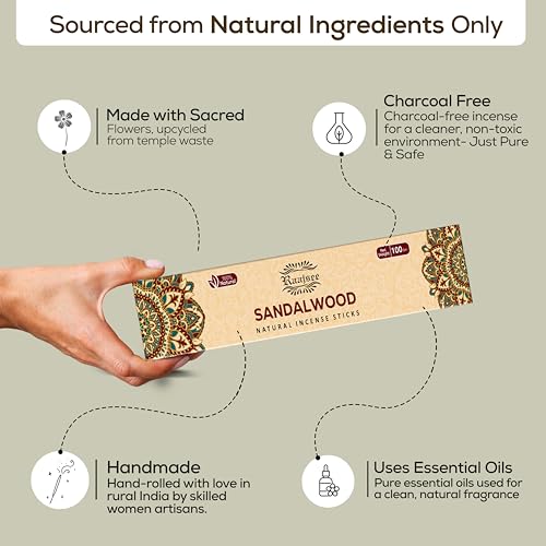 Raajsee Incense Sticks Assorted Pack (180 gm), 100% Pure Organic Natural Hand Rolled Free from Chemicals - Perfect for Aromatherapy, Cleansing, Meditation, and Church (12 Pack)