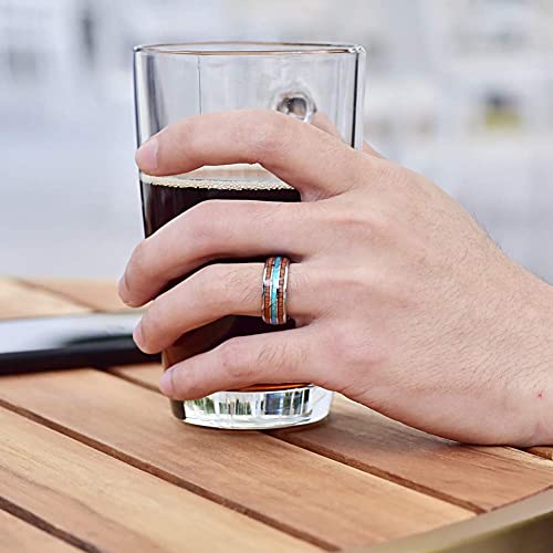 VAKKI Blue Imitated Opal Promise Ring 8mm Domed Tungsten Wedding Engagement Band with Hawaiian Wood Inlay Size 10.5