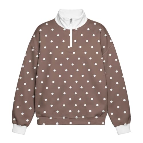 Polka Dot Sweatshirt Women 1/4 Zip Fleece Collared Casual Pullover Top - image 4
