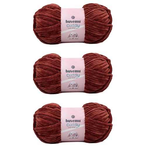 Image of Cuddly Velvet Chenille Yarn, Super Soft Fluffy Bulky for Knitting Crocheting Blanket Amigurumi, Durable for Shedding, 100 Gram (3.53 Ounces) 109 Yards (100 Meters) (Cinnamon) (3 Skeins)