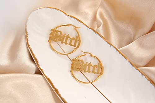Stainless Steel Punk 4CM Circle “Bitch” Letter Big Word Earrings Personalized Name Customization Various Sizes3