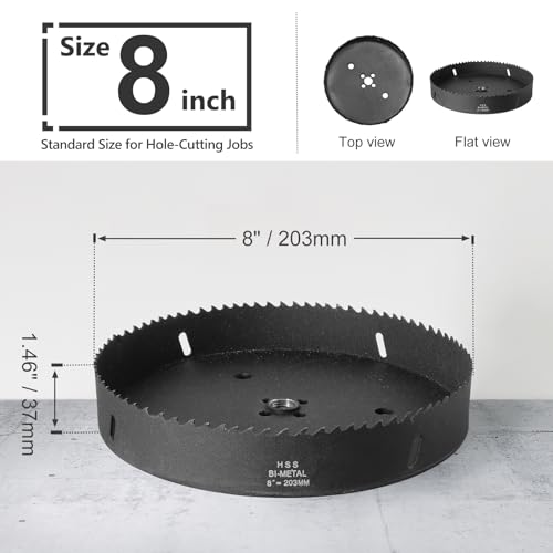 Image of 8 Inch Hole Saw with 1 /2 inch Hex Shank Quick Change Arbor, JTemgle Bi-Metal Hole Saw Heavy Duty Hole Cutting Tool for Cornhole Boards, Recessed Lights, Wood, Plastic, Drywall & Soft Metal
