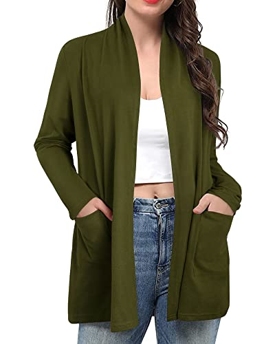 Ultranice Women's Open Front Cardigan Long Sleeve Lightweight Casual Cardigans Dressy Trendy Sweater Tops With Pockets (Army Green,L) #TOP3