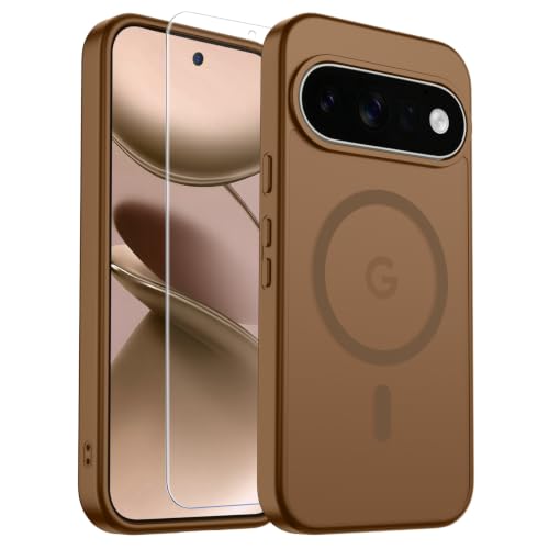 Image of SUPFINE Magnetic for Google Pixel 11 Pro XL Case - Brown | With Screen Protector,Translucent Matte,Built-in Magnets,Military Grade Drop Protection,Shockproof Phone Cover