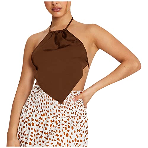 tohole Damen Rücken Schnürkleid Wickelbrust Einfarbig Freiliegender Bauchnabel Tops Lappen Handtuch Blousen, Kann mit Allen Arten von Röcken Getragen Werden Cover