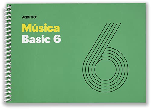 Additio - Cuadernos De Música Basic 6 | Adaptados A Todas Las Edades Y Procesos De Aprendizaje | 6 Pentagramas De 9 Mm | 50 Páginas | Tamaño A5 Apaisado | Papel Ecológico | Espiral | Verde