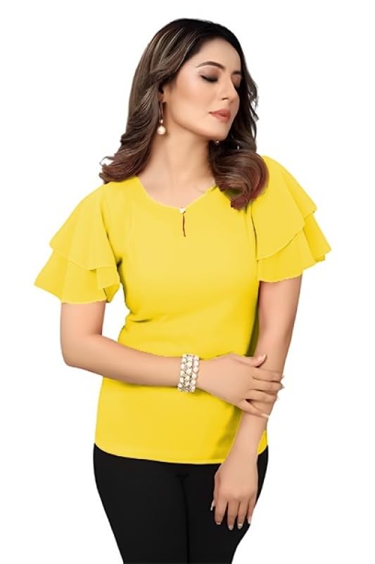 New Womens Elegant Georgette Top with Flared Bell Sleeves - Casual or Office Wear || Tops || Tunics || Shirts-image-38