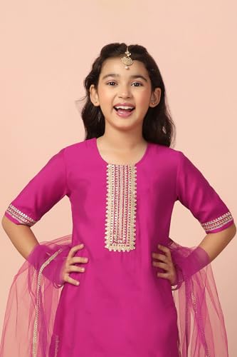 Image of Fashion Dream Girl's Chanderi Silk Ethnic Kurta and Sharara Set|Kids Salwar Suit Set|Sharara Set for Girls