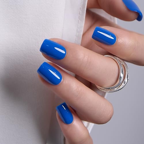 Image of CurvLife Soft Gel Squoval Press-On Nails Short, Reusable Fake Nails with Glue & Adhesive Tabs, 30PCS Salon-Quality Stick-On Nails for At-Home Manicure (Cobalt Rush)