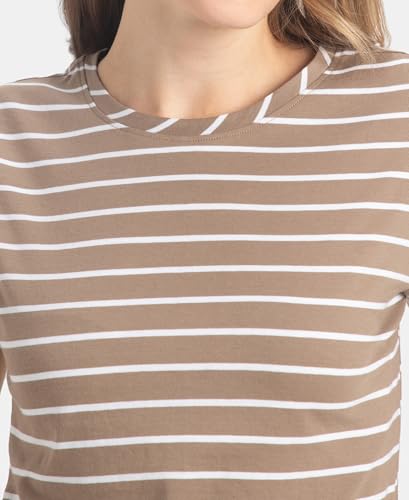 Image of Jockey A121 Women Super Combed Cotton Stripe Fabric Relaxed Fit Round Neck Half Sleeve T-Shirt with Curved Hem Styling