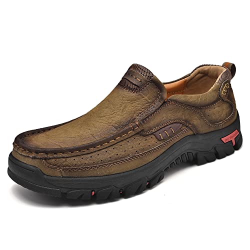 Image of MOSTELO Mens Slip On Casual Loafers Classic Outdoor Leather Walking Hiking Shoes Comfortable for Work Office Dress Outdoor