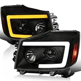 SPEC-D TUNING Black Smoke Projector Headlights w/Sequential LED Turn Signal Compatible with 2004-2015 Nissan Titan, 2004-2007 Nissan Armada, Left + Right Pair Headlamps Assembly