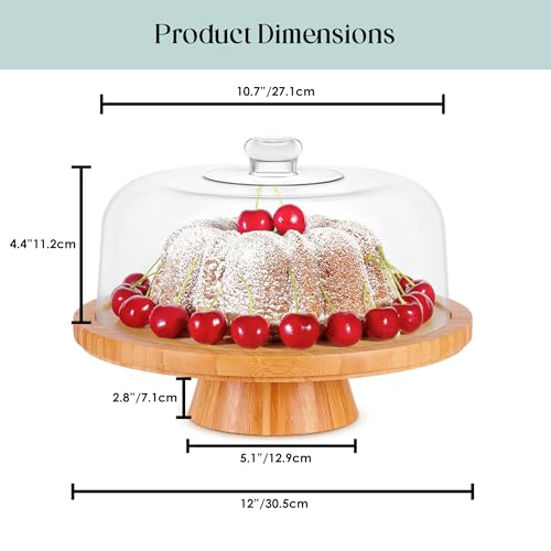 Homeries Bamboo Cake Stand with Lid, Cake Plate, (6 in 1) Multi-Functional Serving Platter, Large Cake Stand with Dome, Cake Display Stand with lid & Cake Dome - Use as Cake Holder, Cake Cover