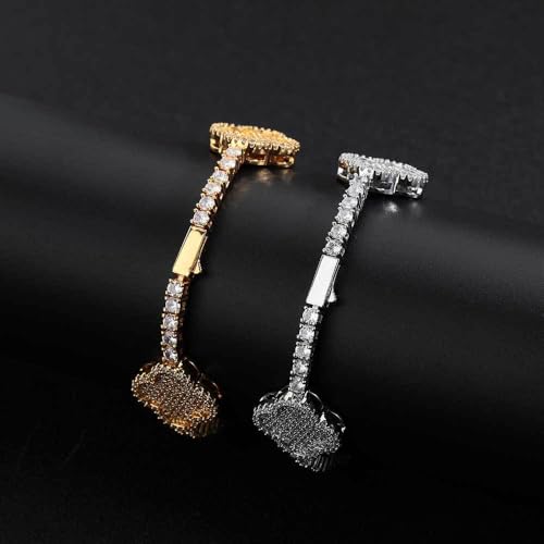 Men's Hip-Hop Spring Clasp Four-Leaf Clover Zircon Tennis Bracelet Silver or Gold Finish Available 7“ or 8” Length Versatile Fashion Accessory - Image 6