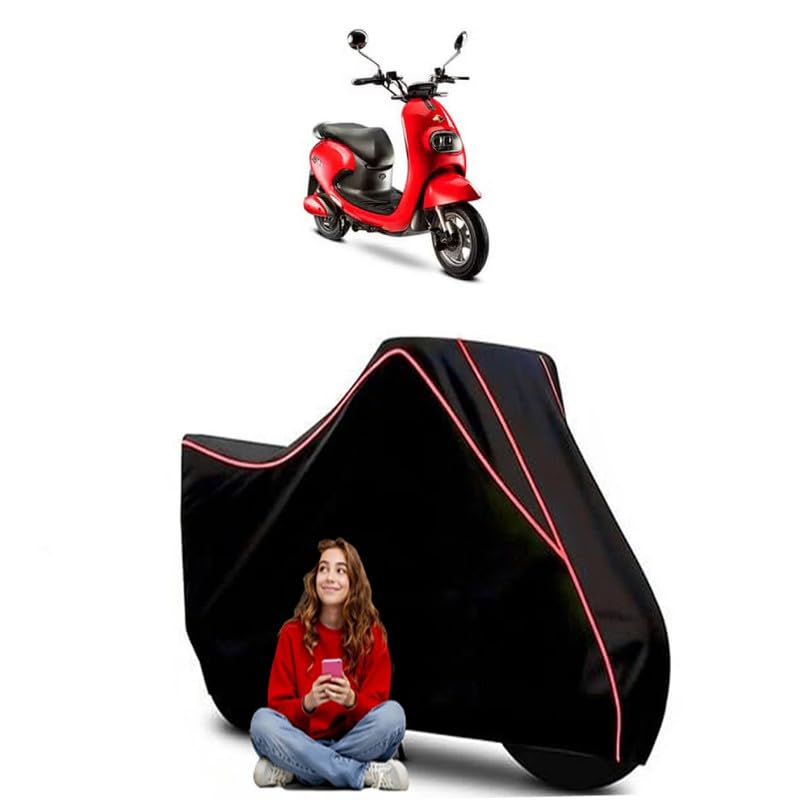 Image of Evolet Pony Scooty Bike Cover Water Resistant Outdoor Use Universal Fit Scooters Motorcycles Heavy Duty UV Protection Dust Rain Scratch Resistant Elastic Bottom Black Blue Piping