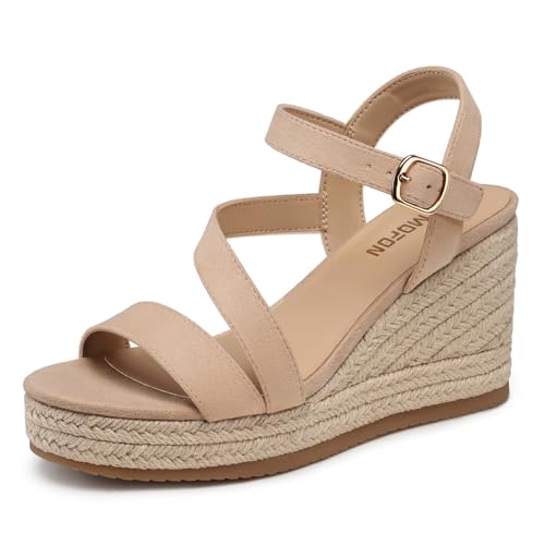 TEMOFON Wedge Sandals for Women Platform: Espadrille Ankle Strap Buckle Wedge - Comfortable Dressy Summer Womens Sandals