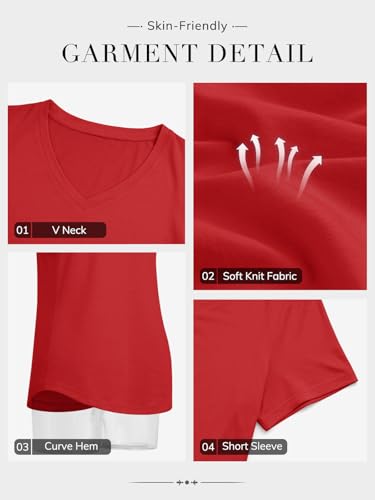 ATHMILE Womens V Neck Short Sleeve Summer T Shirts Curved Hem Plain Top Beach2