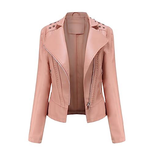 Veste en cuir pour femme mi saison manteau court slim rose pour le quotidien