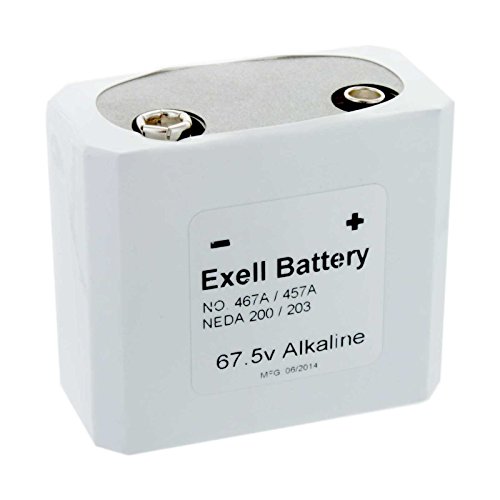 Exell 457/467 67.5V Alkaline Battery NEDA 203 Replaces ER457, A457, NEDA 200, 45F40, 108, 145X, 501, 1734, 4367, A467, B101, BA51, BB501, Eveready 467, KL1, L5500, No. 467, S101, VS016, XX45
