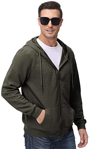 Men's Jacquard Plaidcloth Lightweight Zipper Hoodie Sweatshirt Jacket Army Large #TOP3