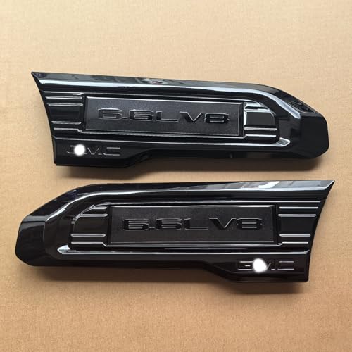 Image of 2pack OEM 2020-2023 6.6L V8 Vent Emblem Right Left 3D Nameplate Badge Replacement for Sierra 2500HD 3500HD 84586295 84586296 (Gloss Black)