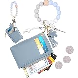DOMUUH Wristlet Bracelet Keychain Wallet, Pocket Credit Card Holder Purse Tassel Key Chain Bangle Key Ring for Women (Blue)