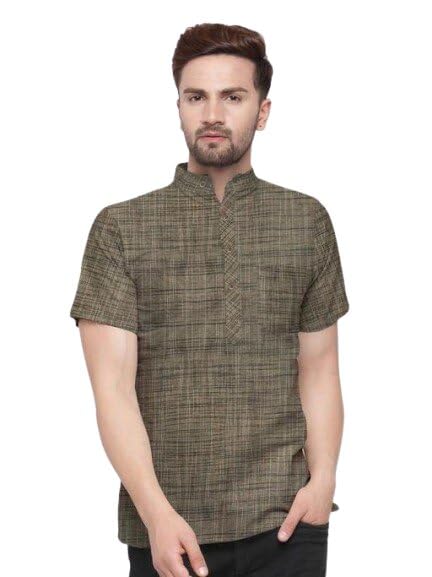 Men Festive Kurta Straight Fit Short Sleeve Ethnic Traditional Outfit for Special Occasions Green 1 2XL-picture-34