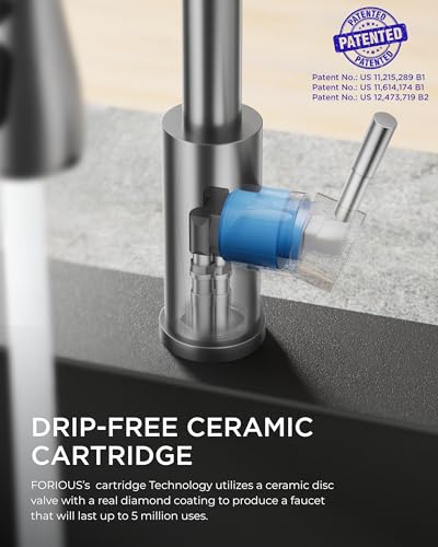 FORIOUS Kitchen Faucets with Pull Down Sprayer, Brushed Nickel, High Arc Single Handle Classic Stainless Steel Sink Faucet 1 or 3 Hole, Suitable for Farmhouse Camper Laundry Rv Bar - Image 5