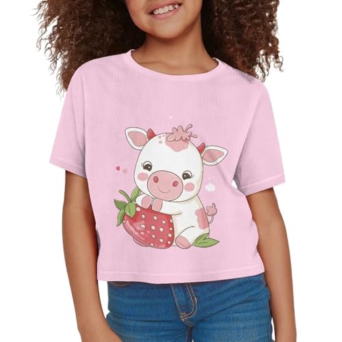 Image of Girls Summer Crop Top Outfits Short Sleeve T Shirts Kids Cute Clothes Tees Blouse
