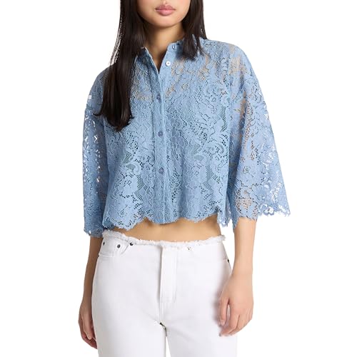 Michael Kors Women's Corded Lace Short Sleeve Shirt/Chambray, X