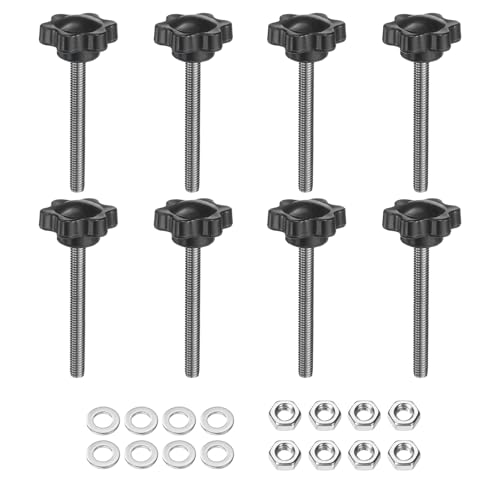uxcell 8pcs Star Clamping Knobs with Nuts Washers, M5 x 45mm Metric 304 Stainless Steel Male Thread 25mm 6-Star Plastic Head, Threaded Stud Hand Knobs Handles Thumb Screws, Black